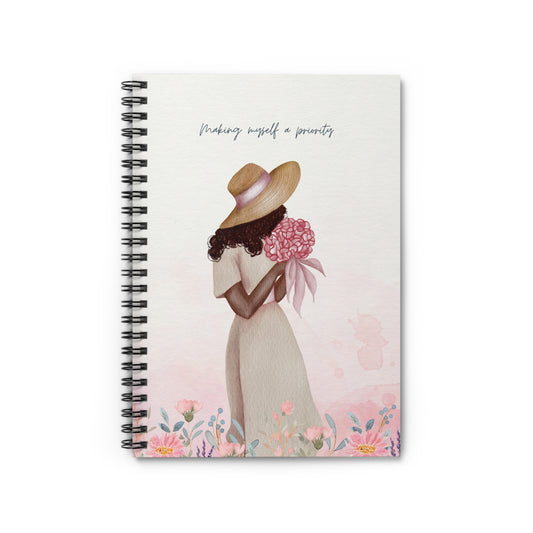 Pretty Black Girl in a Meadow - Ruled Spiral Notebook