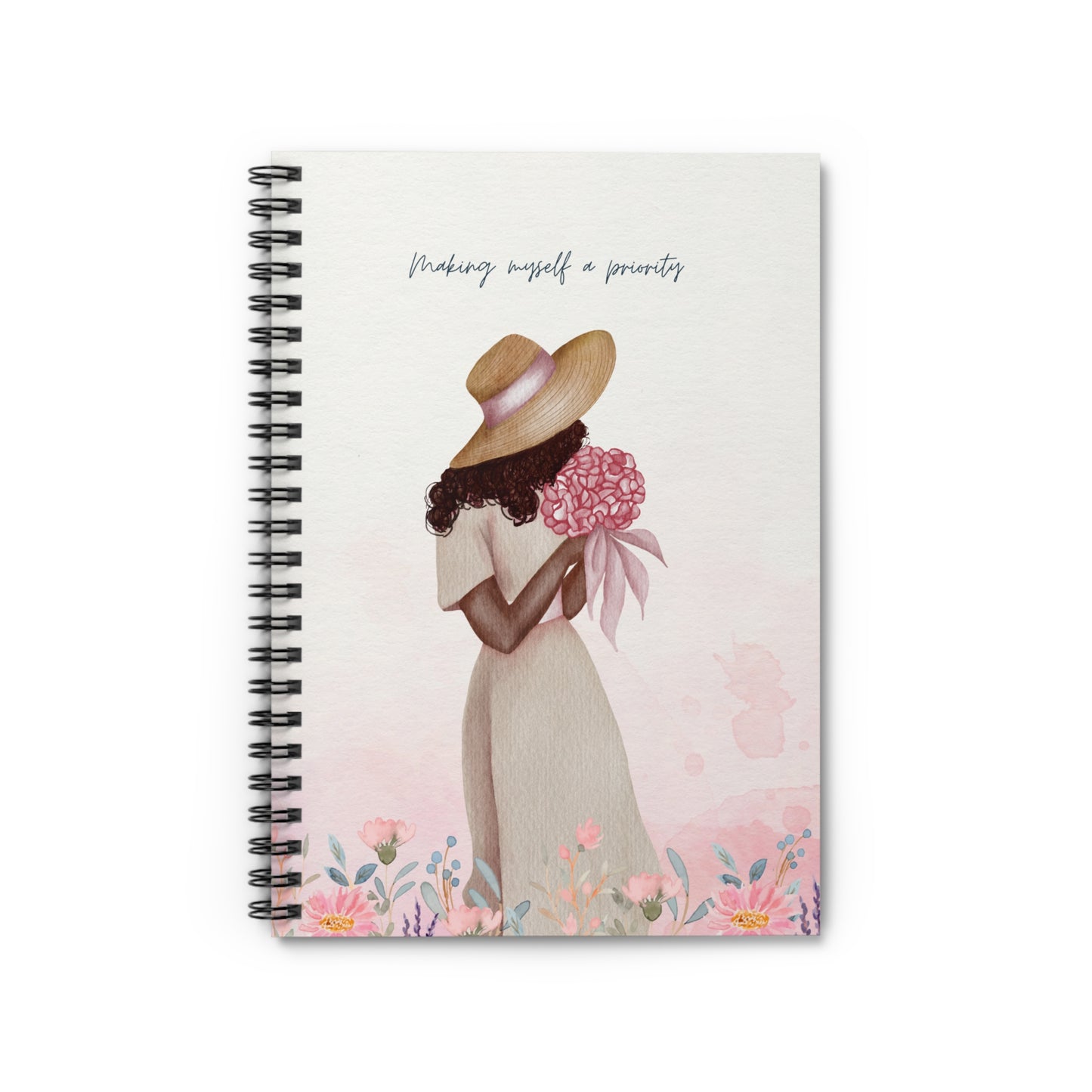 Pretty Black Girl in a Meadow - Ruled Spiral Notebook