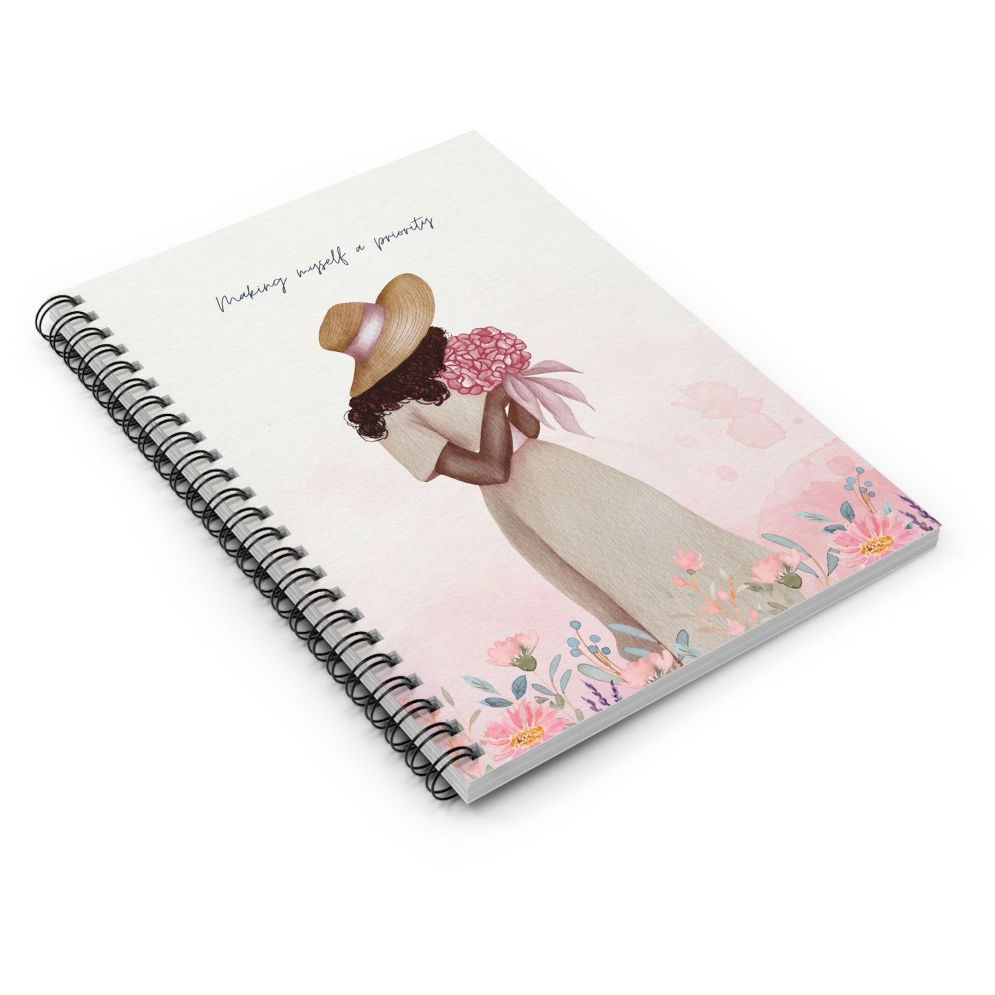 Pretty Black Girl in a Meadow - Ruled Spiral Notebook