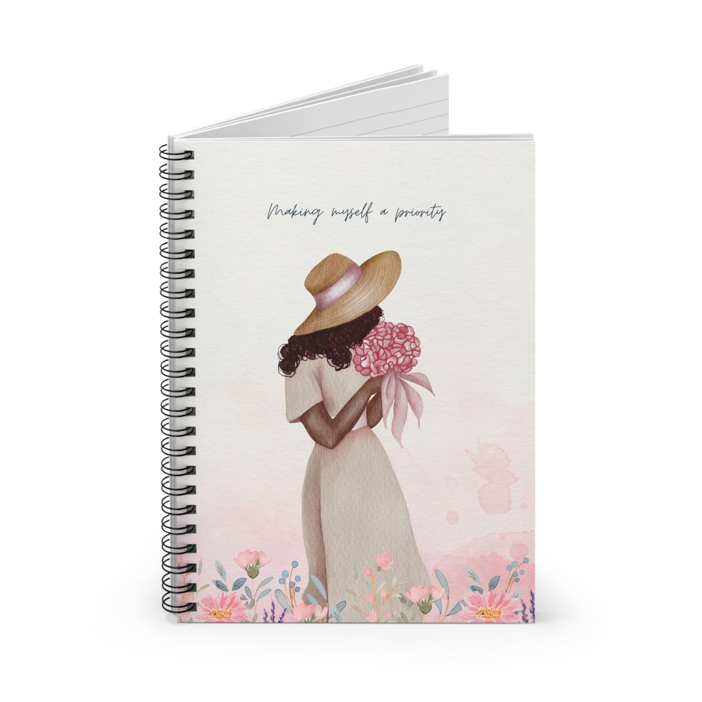 Pretty Black Girl in a Meadow - Ruled Spiral Notebook