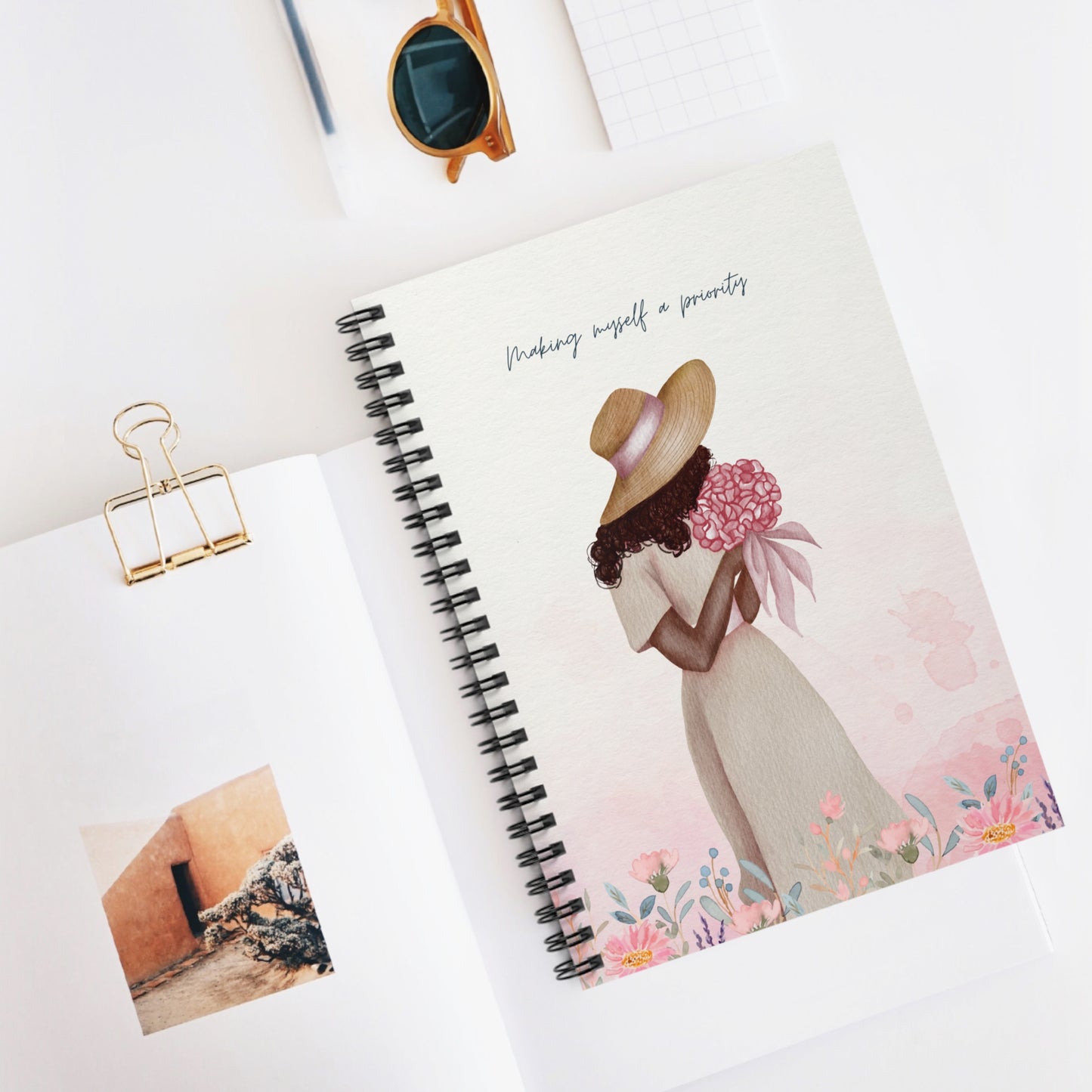 Pretty Black Girl in a Meadow - Ruled Spiral Notebook